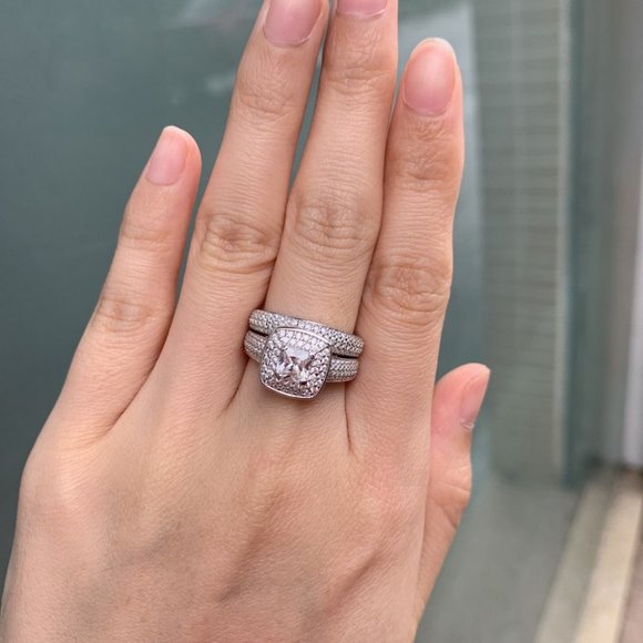 2 Pcs 925 Sterling Silver Jewelry Engagement Ring - Picture 4 of 7